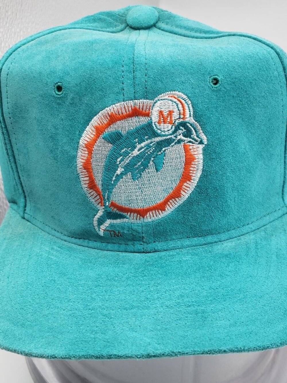 Vintage Miami Dolphins Hat Cap All Suede Leather Embroidered 90's